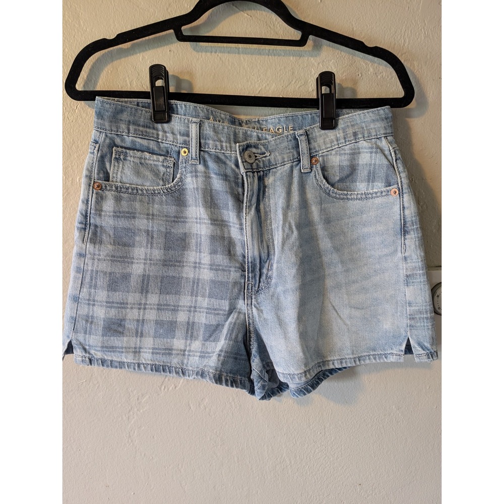 American Eagle Plaid Denim Highest Rise Mom Shorts size‎ 6